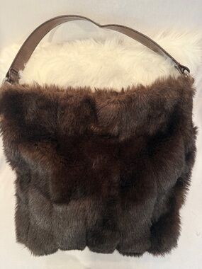Plush Dark Brown Faux Fur Large Shoulder Bag